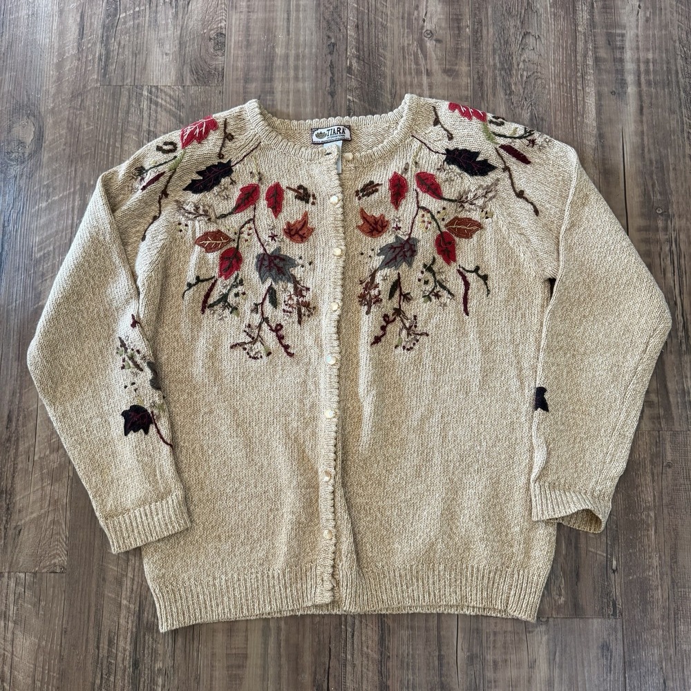 VTG Tiara International Heirloom Collectibles Cardigan Sz S Autumn Harvest Fall